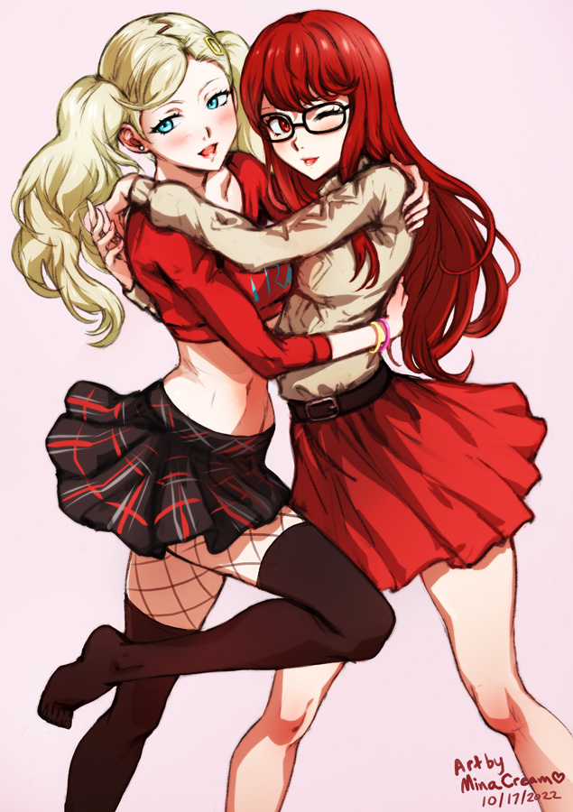 takamaki anne, yoshizawa kasumi, and yoshizawa sumire (persona and 2 more) drawn by mina_cream