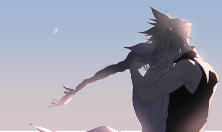 cloud strife and aerith gainsborough (final fantasy and 2 more) drawn by ocesui