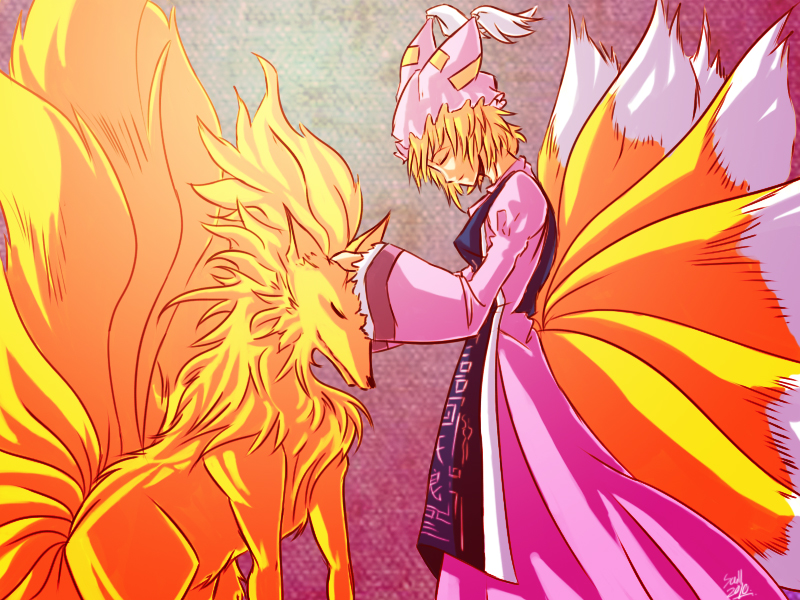 yakumo ran and ninetales (touhou and 1 more) drawn by scull