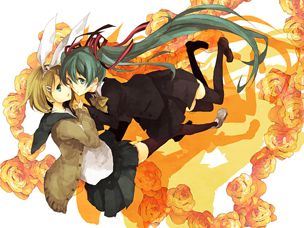 hatsune miku and kagamine rin (vocaloid) drawn by sabutarou