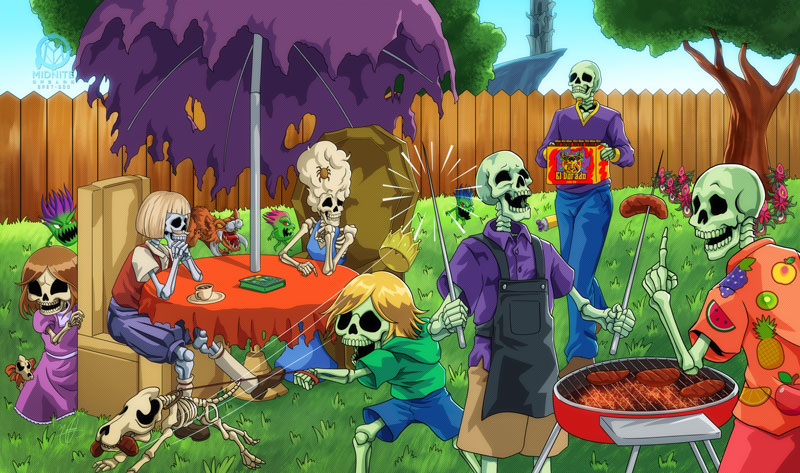 eldlich the golden lord, skull servant, glow-up bloom, soul-absorbing bone tower, snyffus, and 8 more (yu-gi-oh! and 1 more) drawn by midnitedreamsart