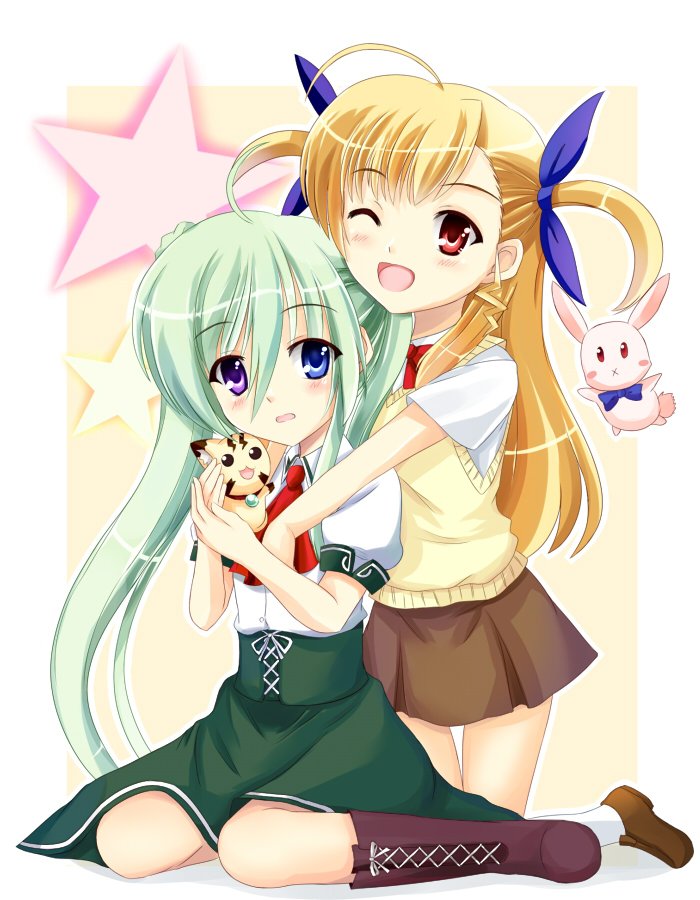 vivio, einhard stratos, sacred heart, and asteion (lyrical nanoha and 1 more) drawn by kachuten