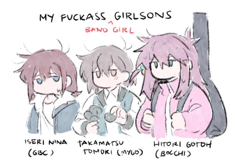 gotoh hitori, iseri nina, and takamatsu tomori (bang dream! and 3 more) drawn by sad_bocchi