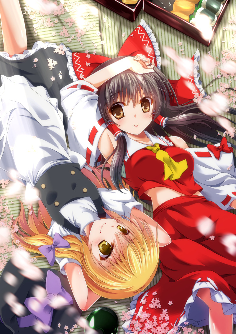 hakurei reimu and kirisame marisa (touhou and 1 more) drawn by yamu_(reverse_noise)