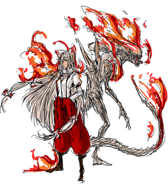 fujiwara no mokou and xenomorph (touhou and 1 more) drawn by nameo_(judgemasterkou)