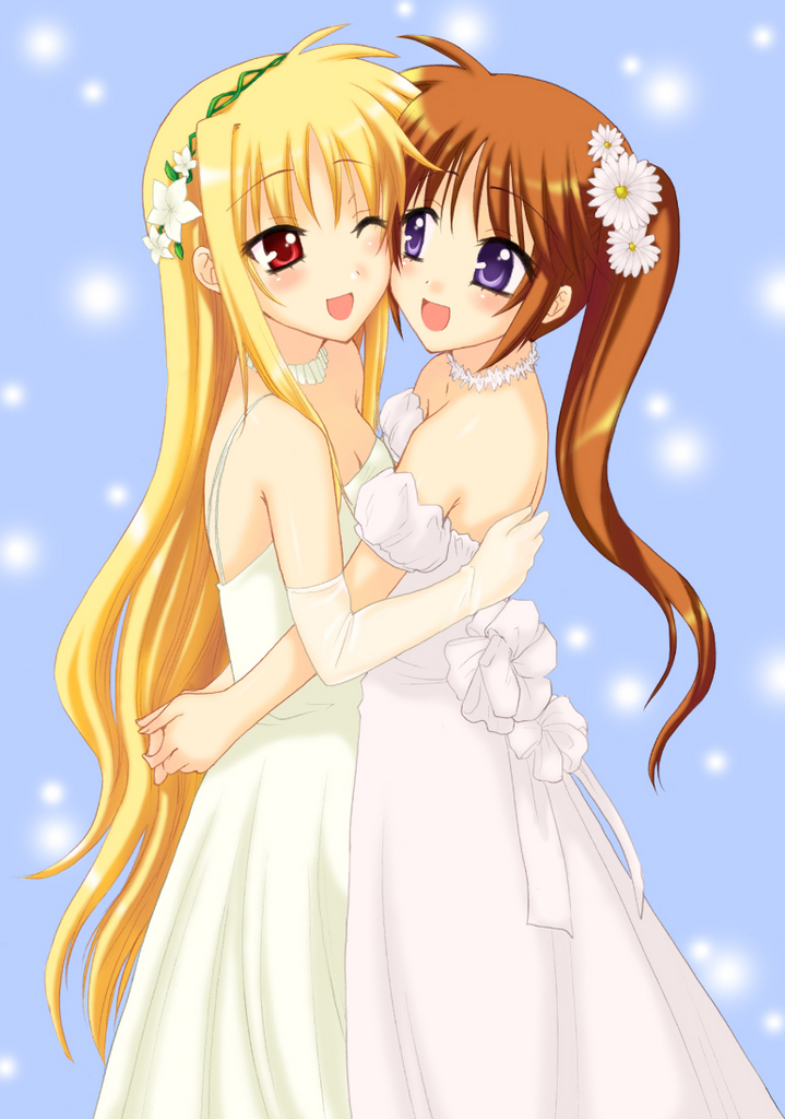 fate testarossa and takamachi nanoha (lyrical nanoha and 3 more) drawn by saki_chisuzu