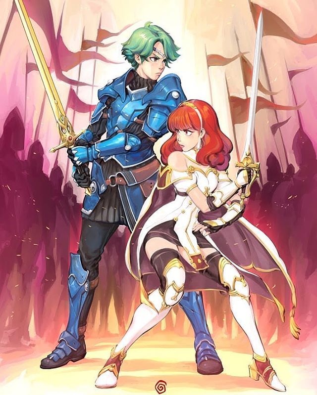 celica and alm (fire emblem and 1 more) drawn by manos_lagouvardos