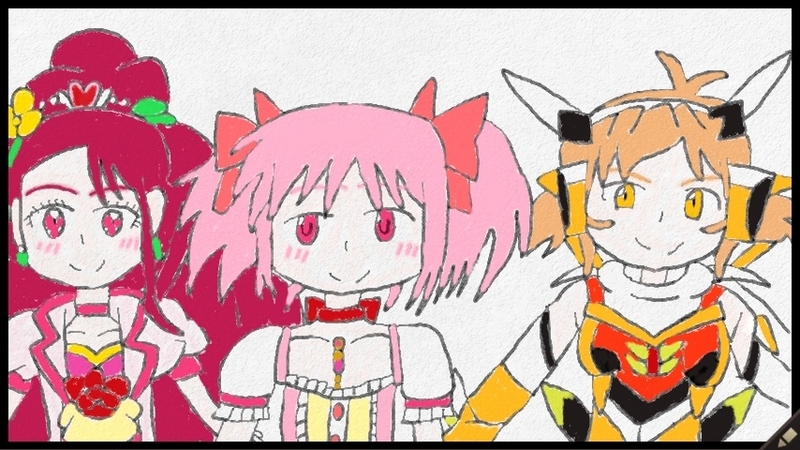 kaname madoka, tachibana hibiki, cure grace, and yuuki aoi (mahou shoujo madoka magica and 3 more) drawn by chaolui