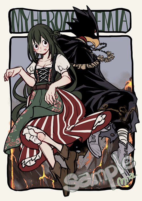 asui tsuyu and tokoyami fumikage (boku no hero academia) drawn by mia0309
