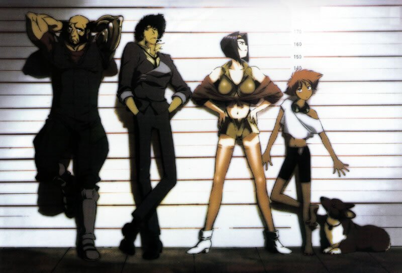 faye valentine, spike spiegel, edward wong hau pepelu tivrusky iv, ein, and jet black (cowboy bebop)