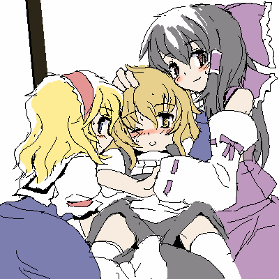 hakurei reimu, kirisame marisa, and alice margatroid (touhou) drawn by hasegawa_keita
