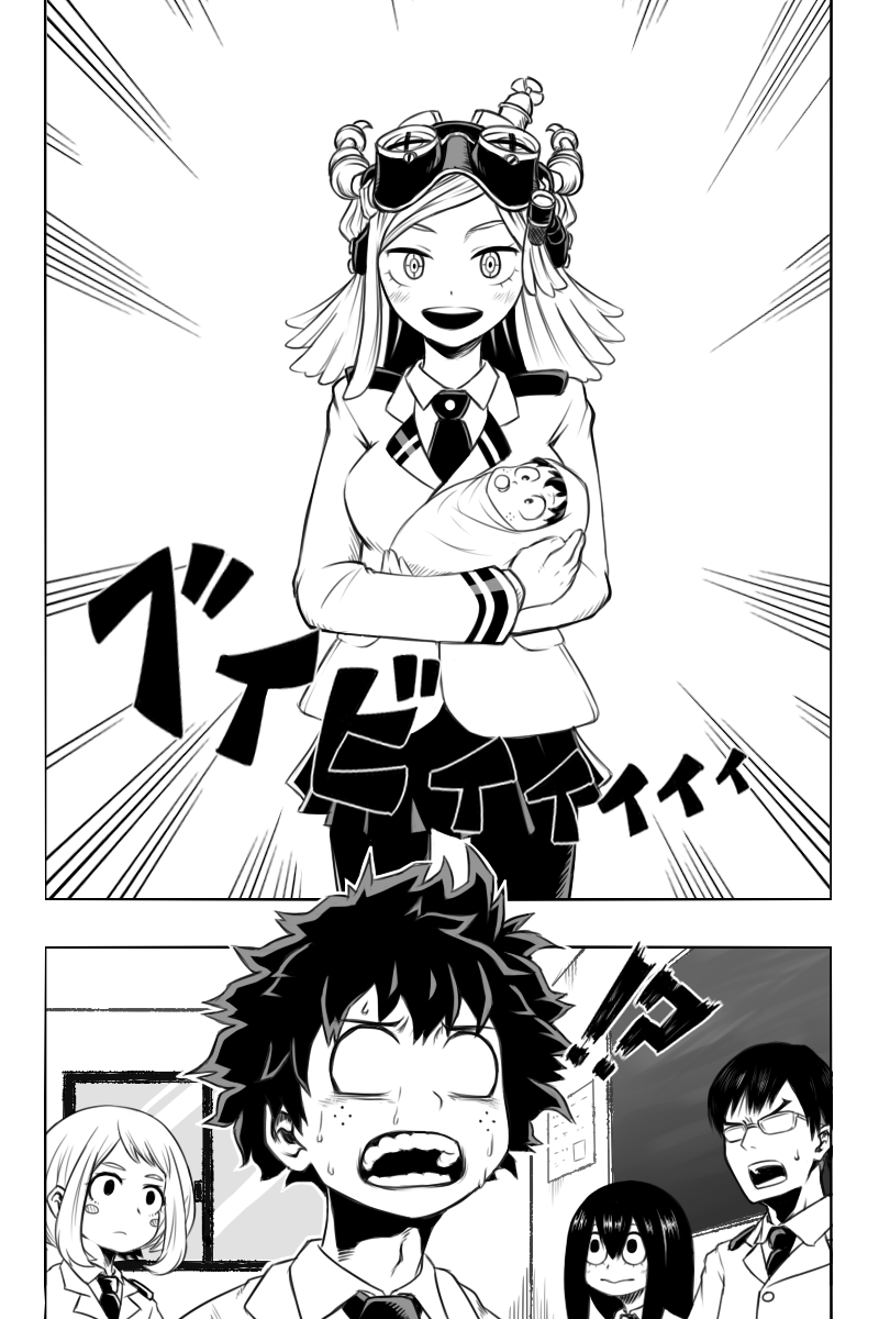 midoriya izuku, uraraka ochaco, asui tsuyu, iida tenya, and hatsume mei (boku no hero academia) drawn by bob_(neetman)