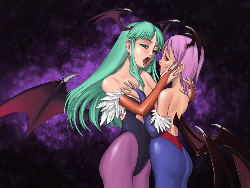 morrigan aensland and lilith (darkstalkers) drawn by janome_gochou