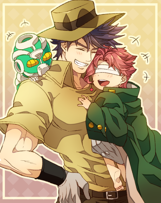 joseph joestar, kakyoin noriaki, and hierophant green (jojo no kimyou na bouken and 1 more) drawn by moru