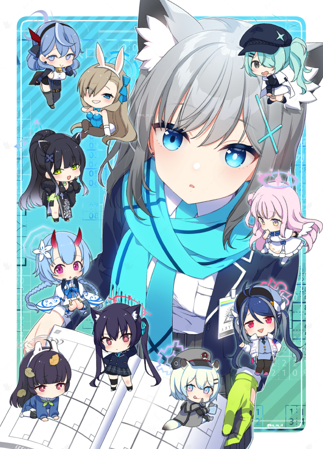 asuna, shiroko, mika, ako, miyu, and 6 more (blue archive) drawn by koruri
