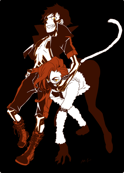 demi-fiend and nekomata (shin megami tensei and 1 more) drawn by minazuki_shouko