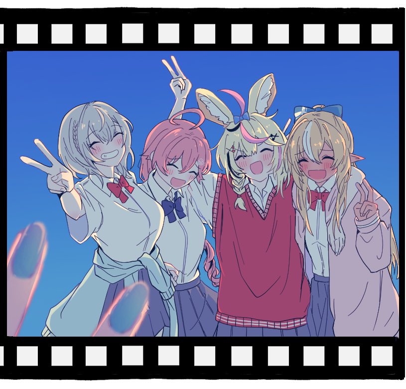 hoshimachi suisei, sakura miko, shirogane noel, shiranui flare, and omaru polka (hololive and 1 more) drawn by ao_(aoi_over)