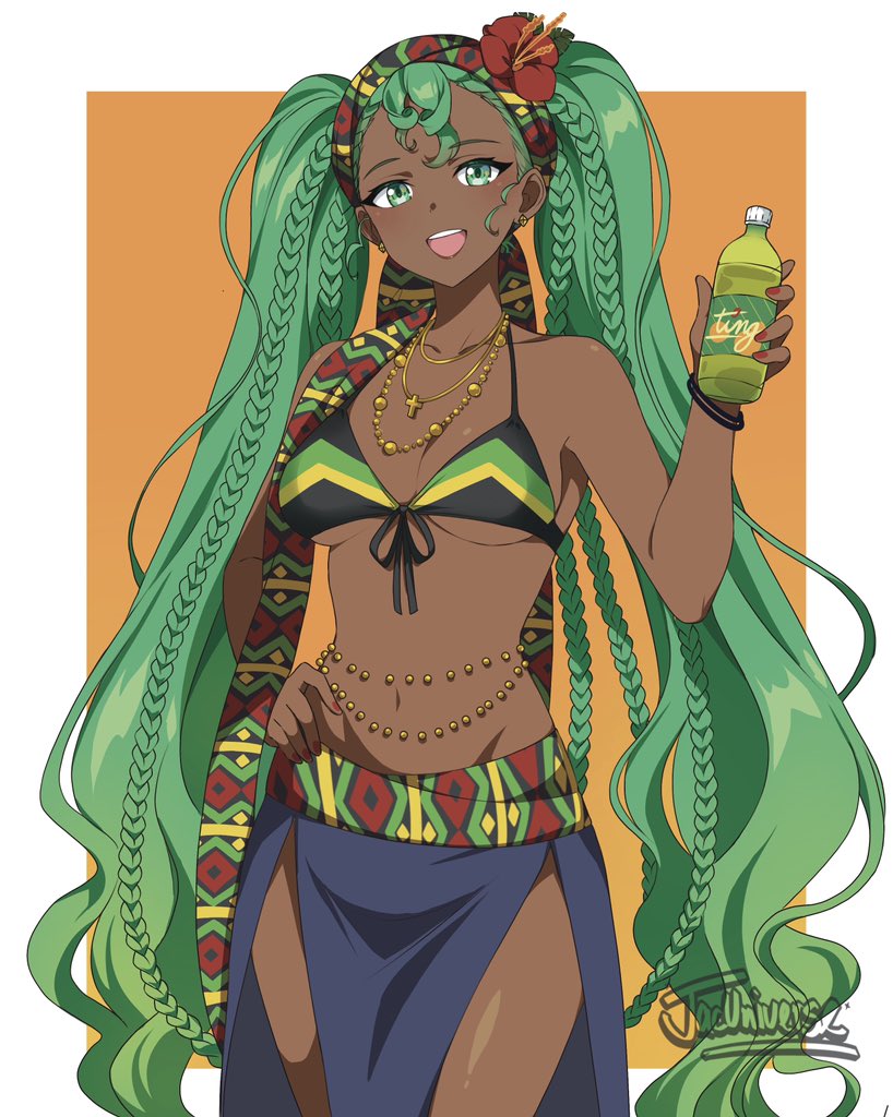 hatsune miku and jamaican miku (vocaloid) drawn by jacinth_peters