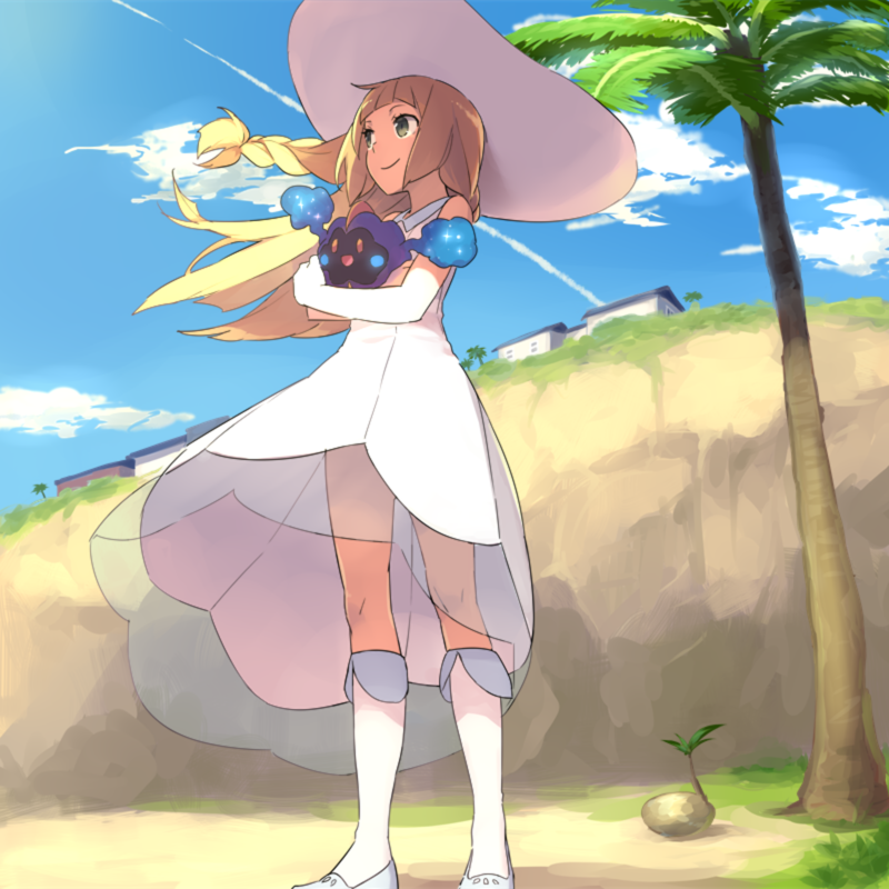 lillie and cosmog (pokemon and 1 more) drawn by chorefuji