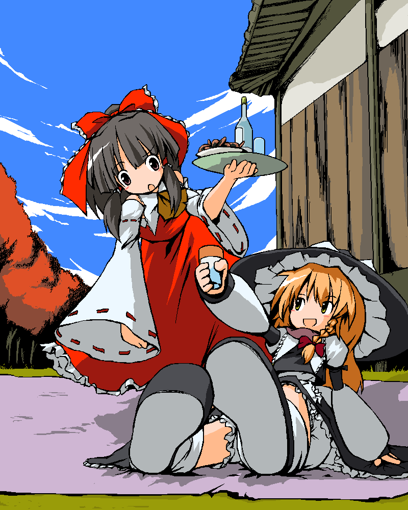 hakurei reimu and kirisame marisa (touhou) drawn by neki-t