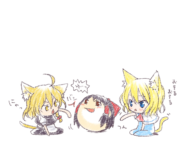 hakurei reimu, kirisame marisa, and alice margatroid (touhou) drawn by myama