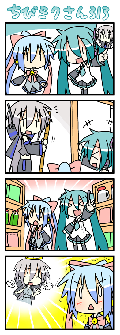 hatsune miku, yowane haku, chibi miku, and kiyone suzu (vocaloid) drawn by minami_(colorful_palette)