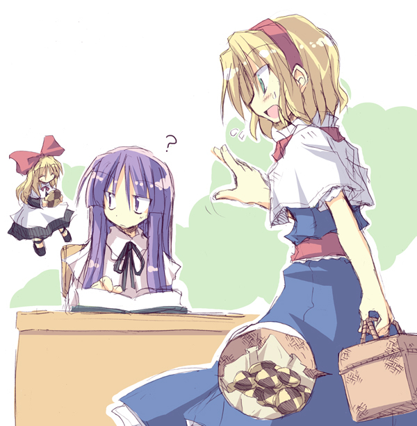 alice margatroid, patchouli knowledge, and shanghai doll (touhou) drawn by satou_kibi
