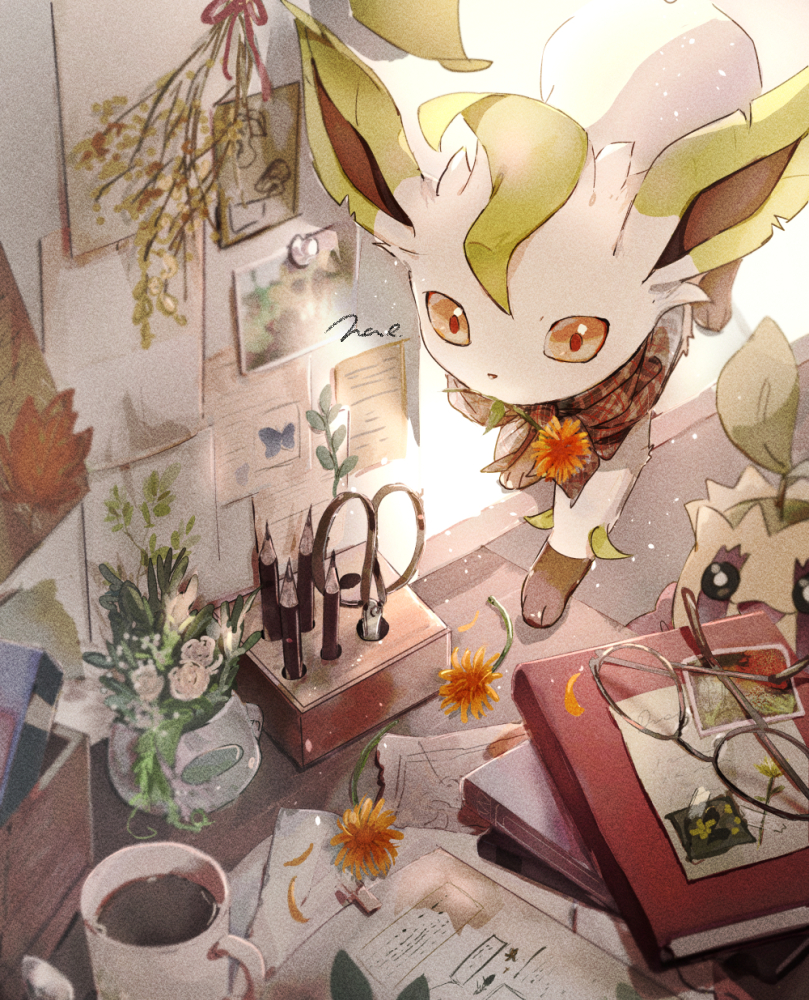 leafeon and sunkern (pokemon) drawn by nao_(naaa_195)