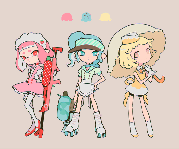 inkling player character, inkling girl, octoling player character, and octoling girl (splatoon and 1 more) drawn by imaikuy0
