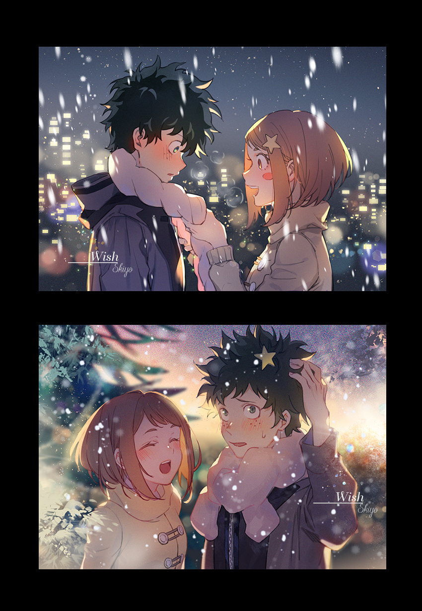 midoriya izuku and uraraka ochaco (boku no hero academia) drawn by kistina