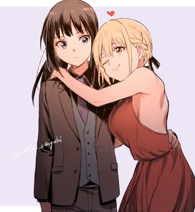 nishikigi chisato and inoue takina (lycoris recoil) drawn by aki_(neyuki41028)