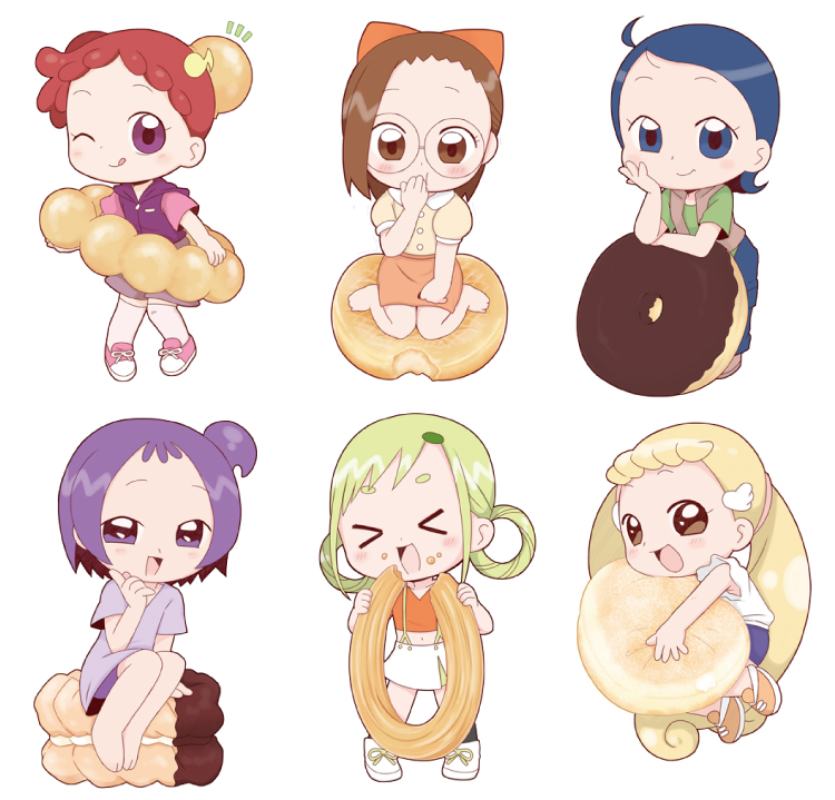 harukaze doremi, segawa onpu, fujiwara hazuki, senoo aiko, makihatayama hana, and 1 more (ojamajo doremi and 1 more) drawn by idu_michito