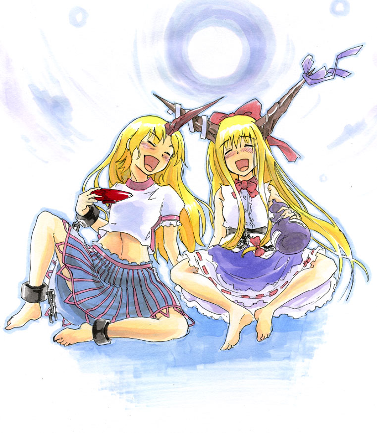 ibuki suika and hoshiguma yuugi (touhou) drawn by carrier_(pixiv)