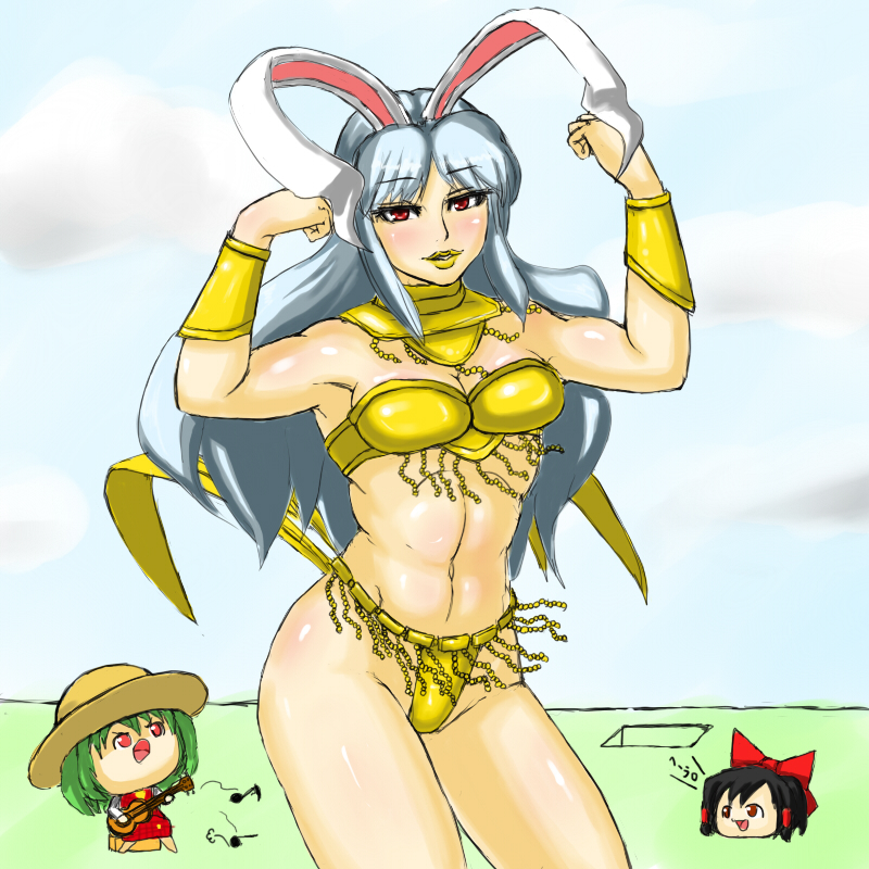 hakurei reimu, reisen udongein inaba, and kazami yuuka (touhou)