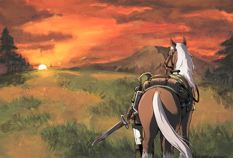 link and epona (the legend of zelda and 1 more) drawn by yajiro_masaru
