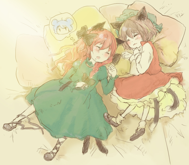 kaenbyou rin, chen, and nazrin (touhou) drawn by yuuki_kokuto