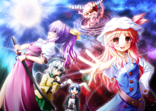 flandre scarlet, komeiji koishi, watatsuki no yorihime, watatsuki no toyohime, and reisen (touhou) drawn by akashio_(loli_ace)