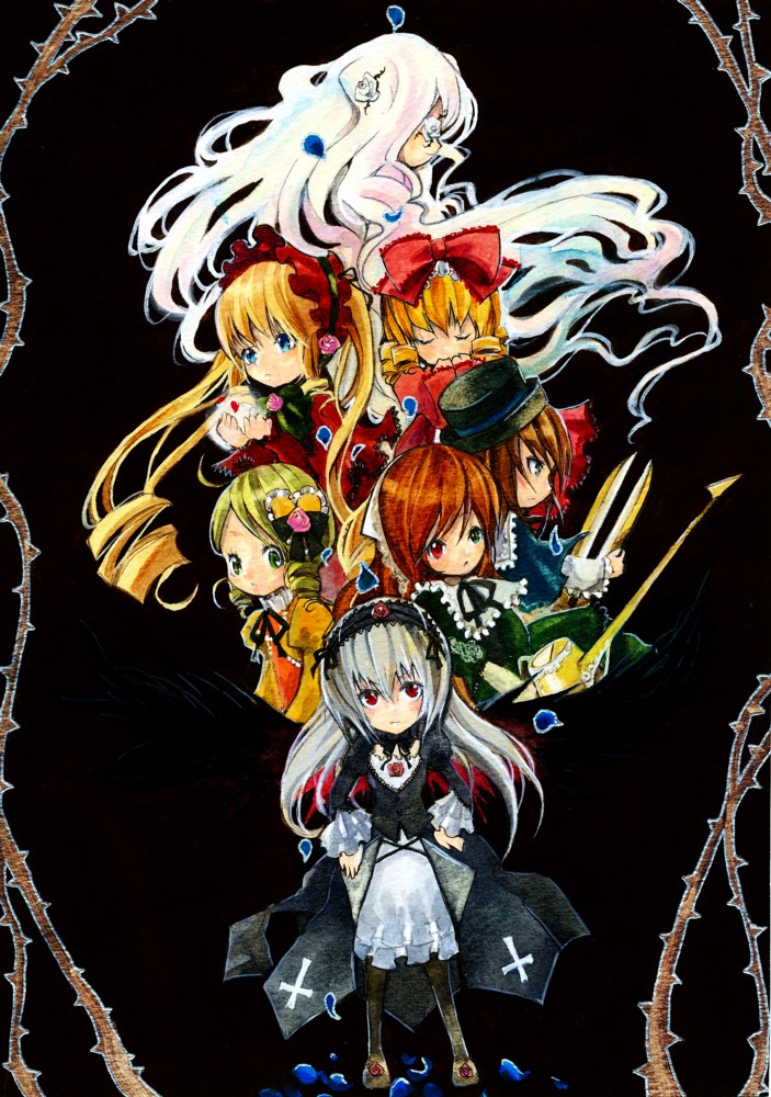 suigintou, shinku, suiseiseki, souseiseki, hinaichigo, and 2 more (rozen maiden) drawn by tetuankyo