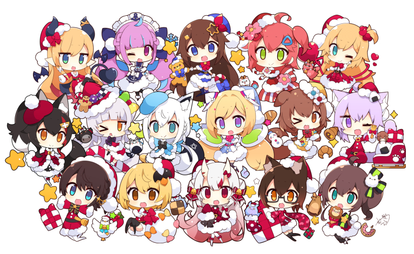 shirakami fubuki, nekomata okayu, minato aqua, sakura miko, ookami mio, and 18 more (hololive) drawn by muuran