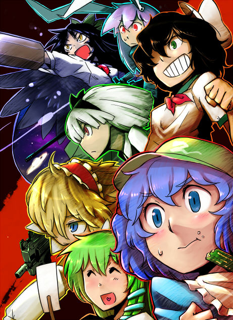 kochiya sanae, konpaku youmu, alice margatroid, reisen udongein inaba, reiuji utsuho, and 2 more (touhou) drawn by daitai_konna_kanji
