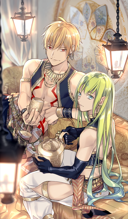 gilgamesh and enkidu (fate and 1 more) drawn by takarai_rihito