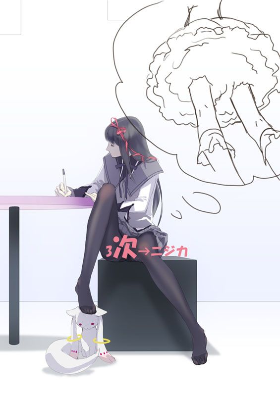 akemi homura, kaname madoka, and kyubey (mahou shoujo madoka magica)