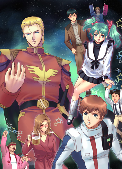 char aznable, amuro ray, hathaway noa, quess paraya, gyunei guss, and 2 more (gundam and 1 more) drawn by izumi_rion