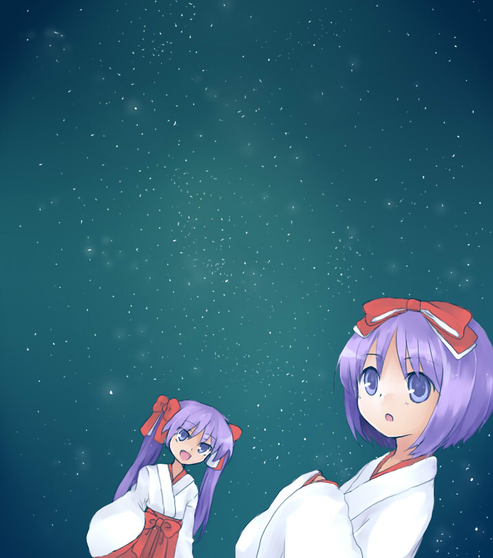hiiragi kagami and hiiragi tsukasa (lucky star) drawn by sakaki_chihiro