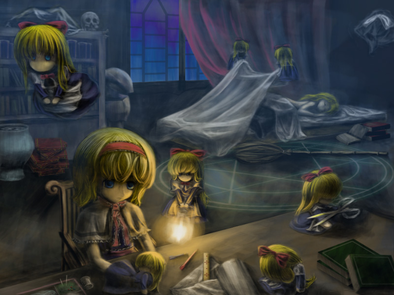 kirisame marisa, alice margatroid, and shanghai doll (touhou) drawn by niwatori_takeshi