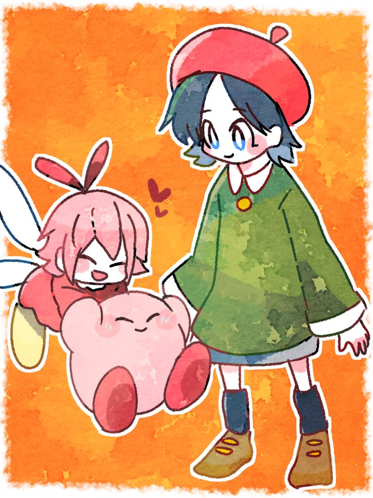 kirby, adeleine, and ribbon (kirby and 1 more) drawn by no_(x_xasm)