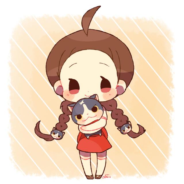 fuyunyan and amano yukiko (youkai watch and 1 more) drawn by chiyoko_(oman1229)