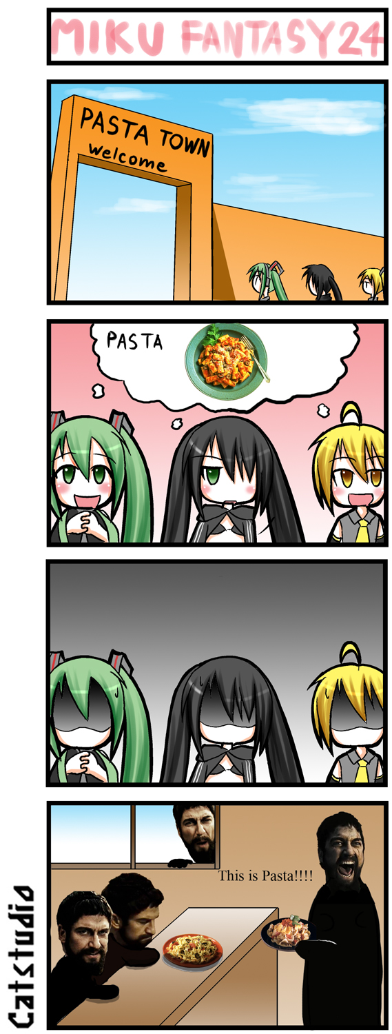 hatsune miku, black rock shooter, akita neru, and leonidas i (vocaloid and 2 more) drawn by catstudioinc_(punepuni)