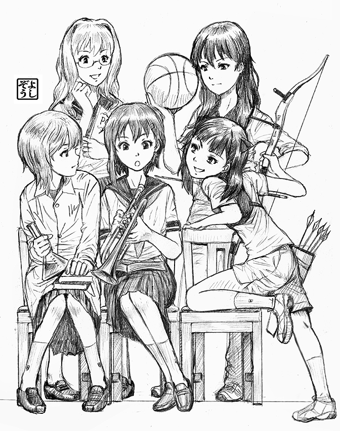 sorami kanata, kannagi noel, suminoya kureha, kazumiya rio, and filicia heideman (sora no woto) drawn by yoshikawa_kazunori