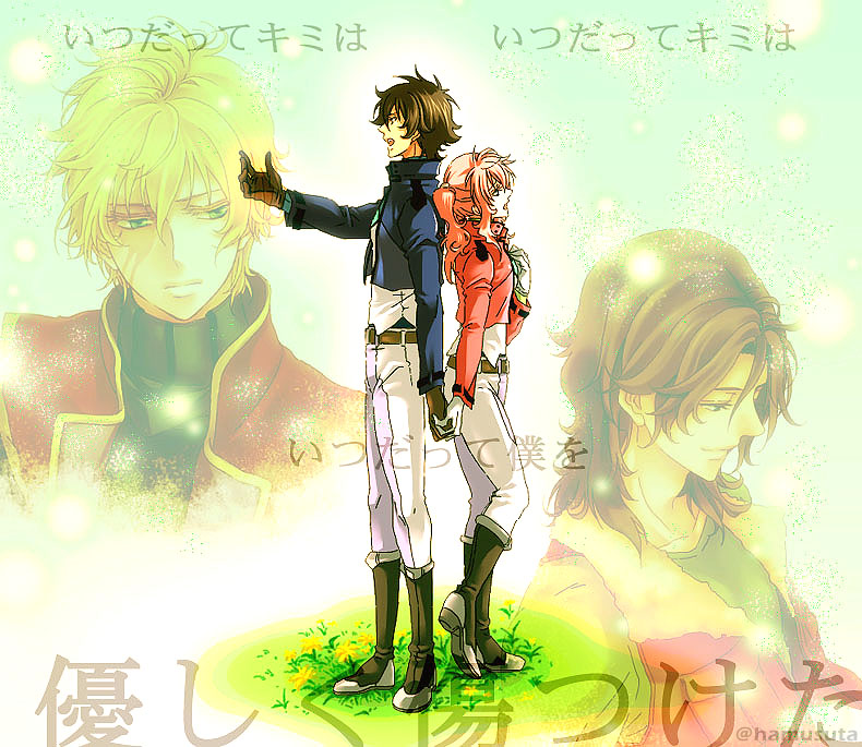 setsuna f. seiei, feldt grace, lockon stratos, graham aker, neil dylandy, and 1 more (gundam and 1 more) drawn by hamster_(capsule0910)